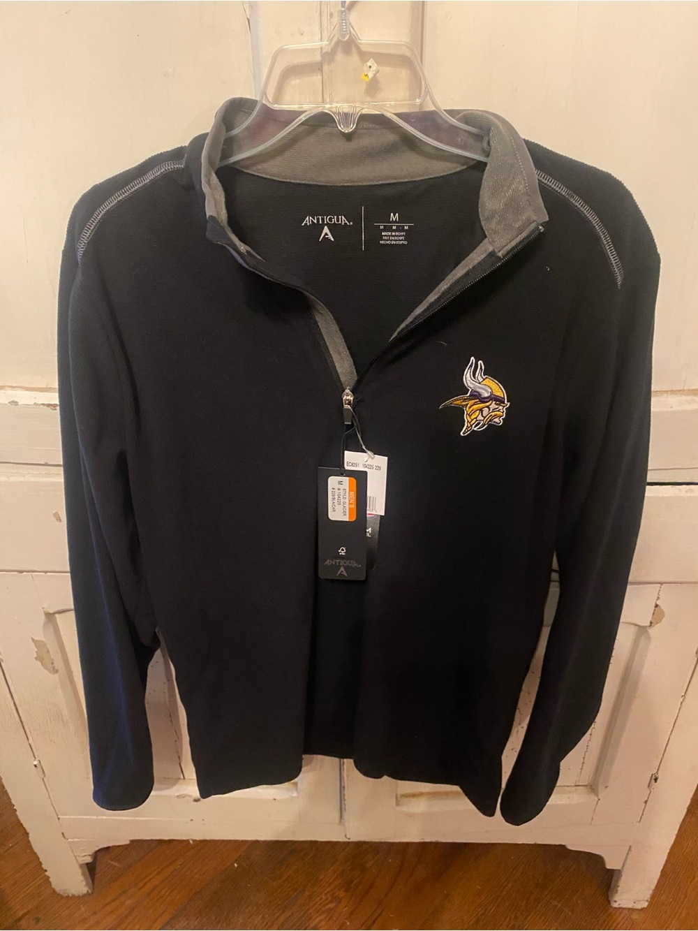 Antigua Black Lightweight Quarter-Zip with Purple & Gold Vikings Logo